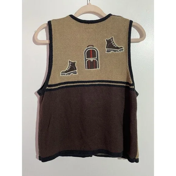 Vtg Christopher & Banks Vest M Brown Hiking Ramie Retro Hand Embroidered 90s Y2K - Picture 9 of 12